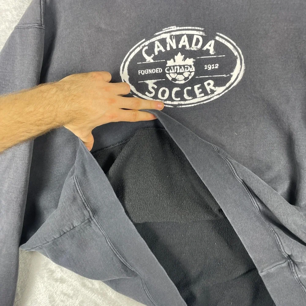 Vintage 90s Y2K Adidas Hoodie Men XL Black Canada Soccer Sun Faded